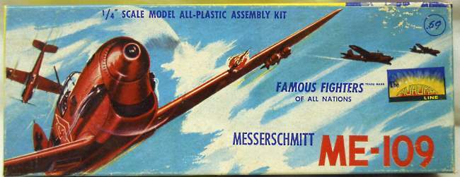 Aurora 1/48 Messerschmitt Me-109 Famous Fighters of All Nations -  (Bf-109) - Yellow Box Ends, 55A-69 plastic model kit